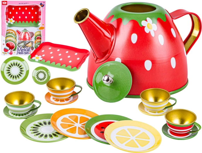 Set metalic pentru copii pentru ceai și cafea cu ceainic și accesorii (16 piese)
