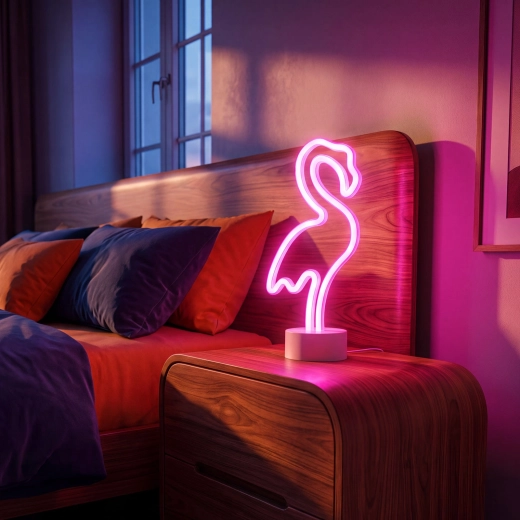Lampă LED neon flamingo roz