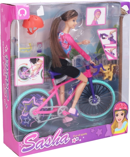 Păpușă pe bicicletă de 26 cm