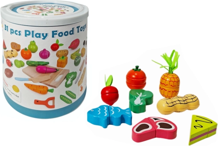 Fructe și legume din lemn de tăiat în găleată