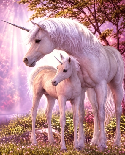Norimpex Pictură pe numere Unicorn – iapă cu mânz 40 × 50 cm
