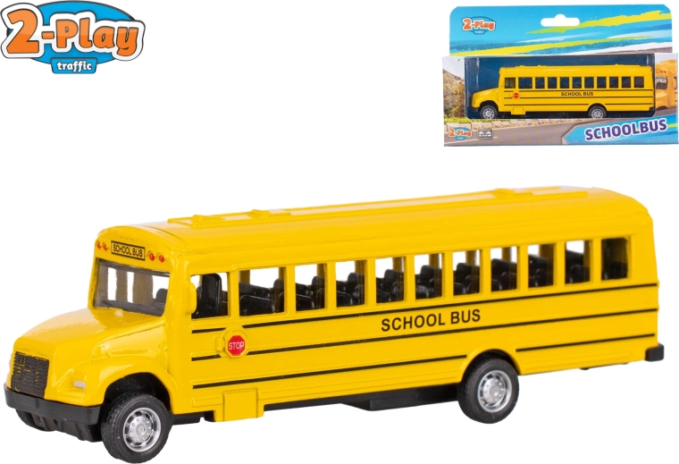 2-Play autobuz școlar american cu mecanism pull-back 14 cm