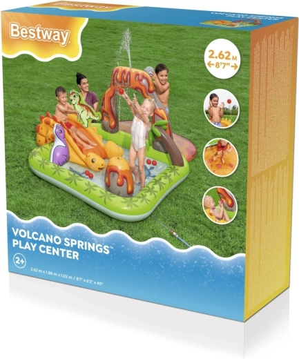 Centru de joacă gonflabil cu dinozauri, cu tobogan și pulverizator de apă