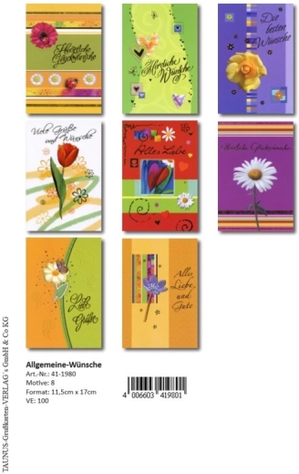 Felicitări cu urări universale – set 100 buc. (8 modele)