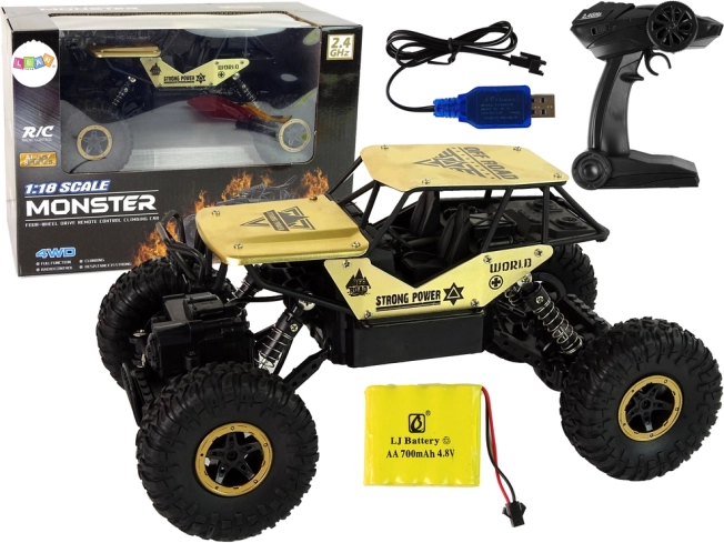 Mașină RC off-road 1:18 negru-auriu cu roți înalte
