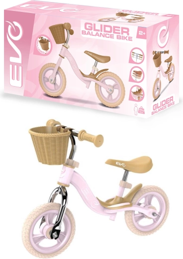 EVO bicicletă de echilibru pentru copii Glider roz cu coș