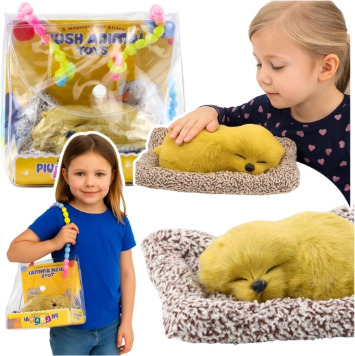 Labrador adormit pe perniță cu blăniță moale și sunete