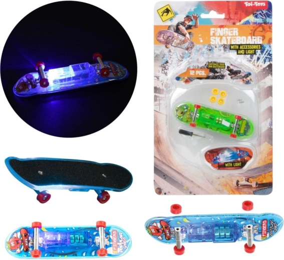 Skateboard degete cu lumină 9,5 cm – mini fingerboard din plastic
