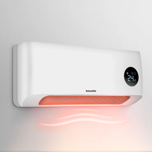 Aerotermă de perete cu afișaj LED și telecomandă, 1000/2000 W, albă