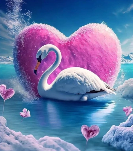 Pictură cu diamante Lebădă și inimă 30 × 40 cm