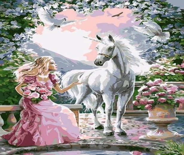 Norimpex Pictură pe numere Femeie și unicorn 40 × 50 cm