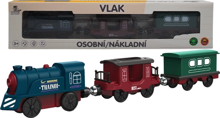 Locomotivă de pasageri cu aburi BABU, cu vagoane, pe baterii