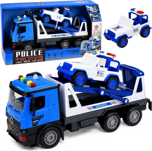 Platformă de tractare a poliției cu mașină de poliție – lumini și sunete