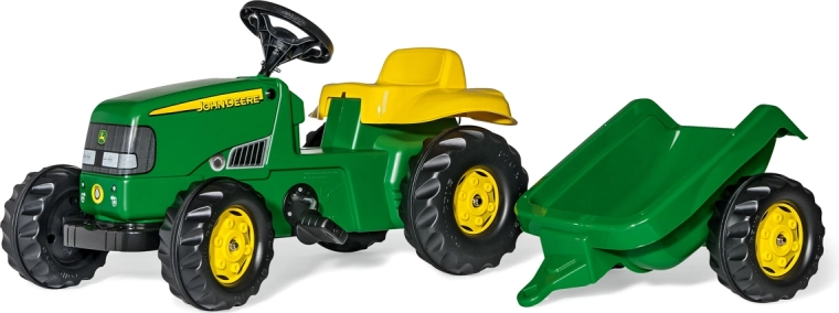 Tractor cu pedale Rolly Kid John Deere cu remorcă, verde