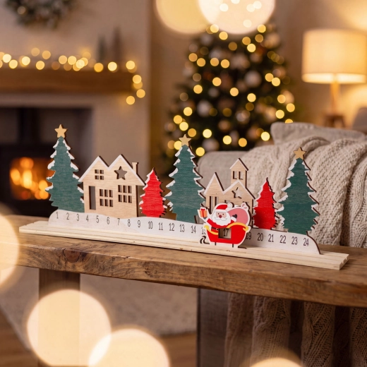 Calendar advent cu sat de Crăciun și Moș Nicolae