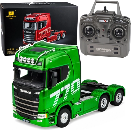 Cap tractor RC verde Scania 770S 1:18 cu LED și control 2,4 GHz