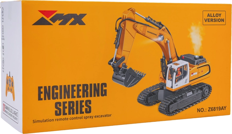 Excavator RC cu cupă metalică și efect de fum