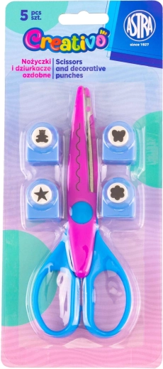 Astra Creativo foarfeci decorative și perforatoare, set 5 buc., albastru‑roz