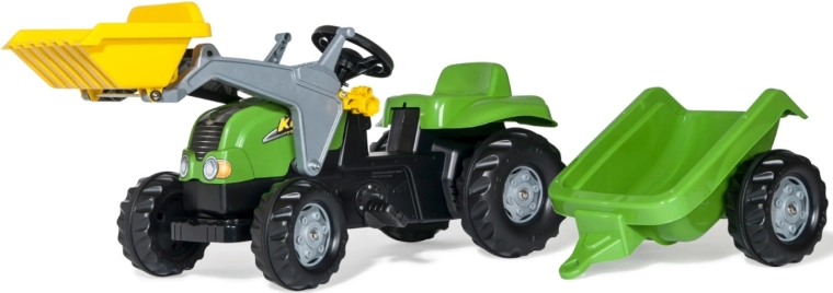 Rolly Toys rollyKid-X tractor cu pedale pentru copii, cu încărcător și remorcă, verde