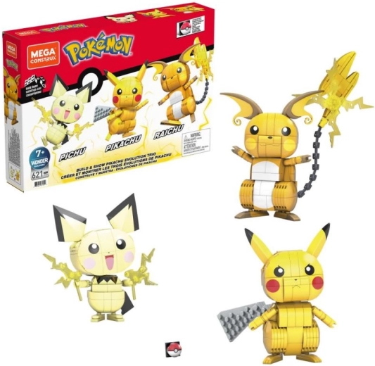 Mega Construx set de construcție POKÉMON: Pikachu și trio-ul său evolutiv