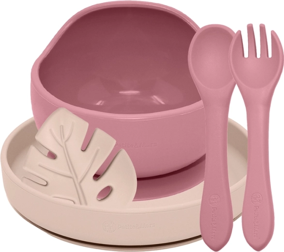 Petite&Mars set de masă din silicon take&match dusty rose – desert sand 6m+ (4 buc.)