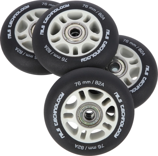 Roți mate pentru role inline NILS Extreme 76 mm 82A cu rulmenți ABEC 9, negre, set de 4 bucăți