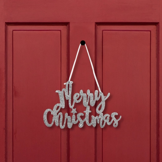 Decorațiune de Crăciun cu inscripția Merry Christmas, argintie