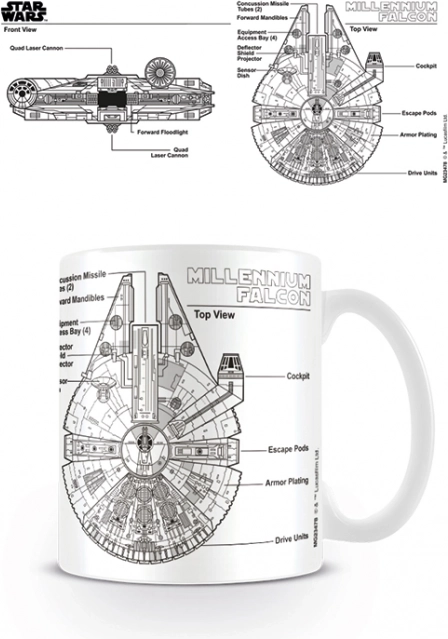 Cană ceramică Star Wars – schiță Millennium Falcon, 315 ml