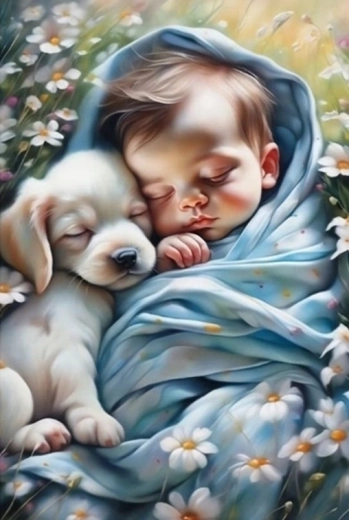 Norimpex pictură pe numere Copil care doarme cu un câine 40 × 50 cm