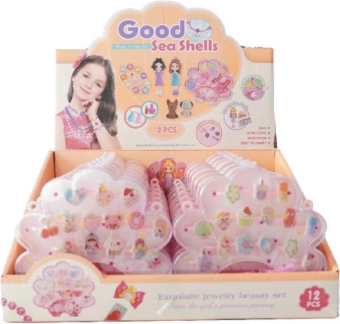 Set de inele Plejo în cutie în formă de scoică, 12 buc.