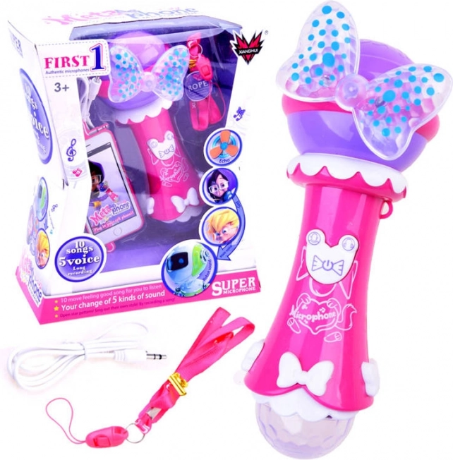 Microfon karaoke pentru copii cu înregistrare și MP3 – Roz