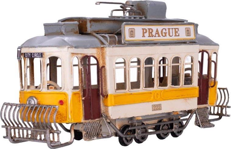 Model metalic al tramvaiului galben Prague 27,5 cm – decorațiune și model de colecție