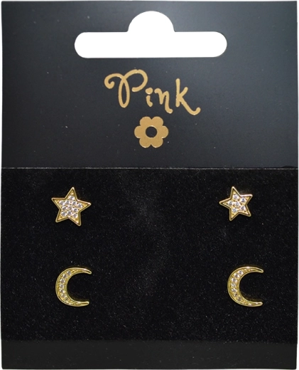 Set de cercei placate cu aur Lună și Stea, 4 buc.