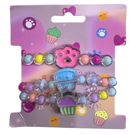 Pink set de brățări cu mărgele cu pandantive (3 buc.)
