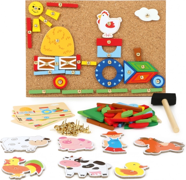 Joc cu cuie La fermă – mozaic creativ din plută pentru copii