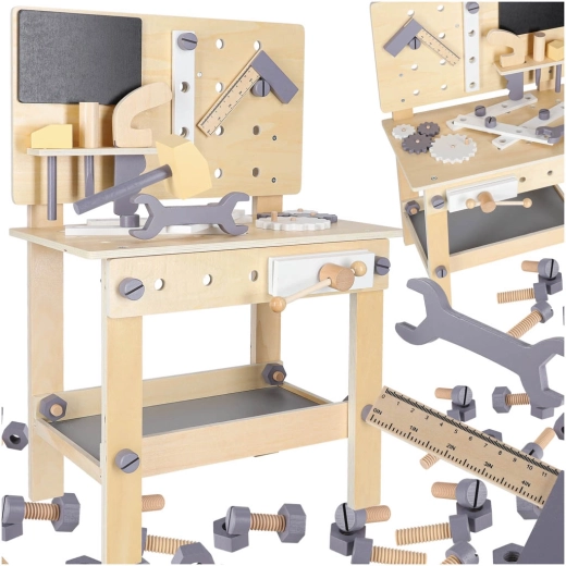 Banc de lucru din lemn pentru copii cu unelte