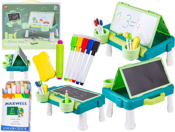 Tablă multifuncțională cu două fețe 2-în-1 pentru desen și scris cu măsuță (verde)