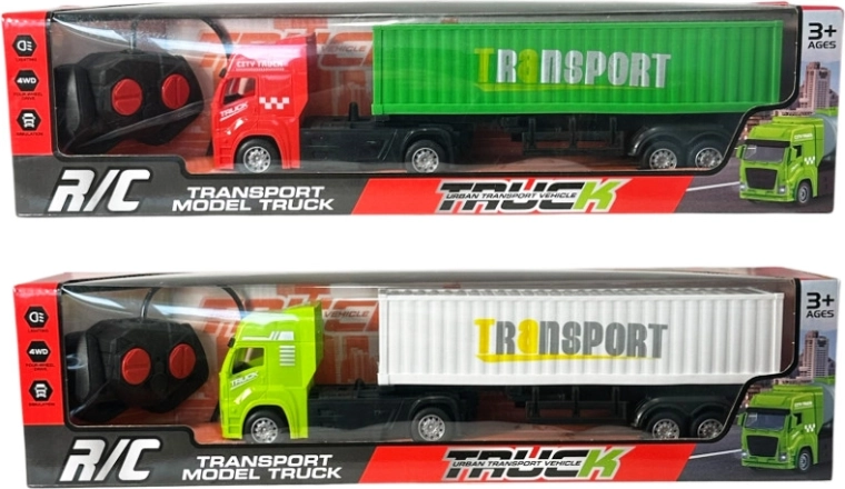 Camion telecomandat cu remorcă tip container și telecomandă