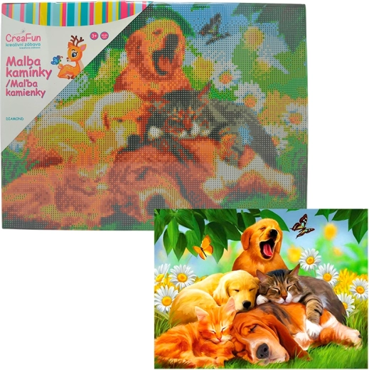Pictură cu diamante – siestă câini și pisici 30 × 40 cm