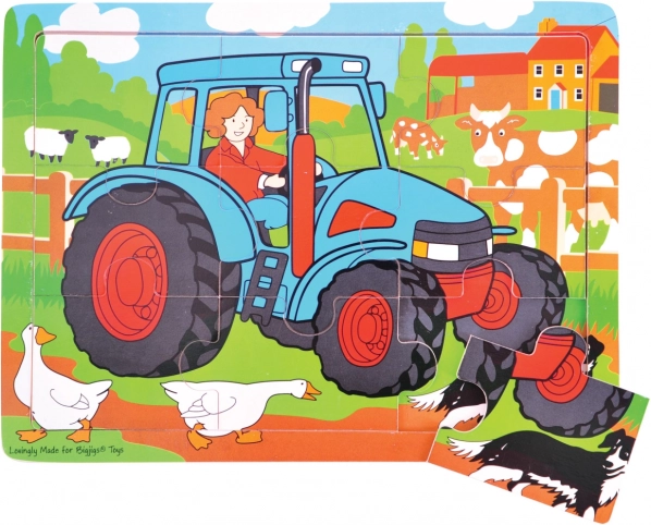 Puzzle din lemn tractor 9 piese Bigjigs Toys