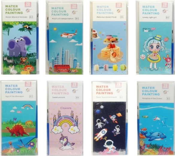 Cărți de colorat cu apă – set de 20 de foi cu motive de animăluțe și vehicule