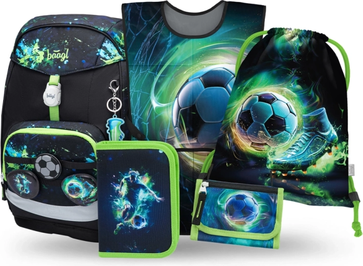 Set școlar BAAGL Airy Plus Fotbal – rucsac, penar, săculeț, șorț și portofel