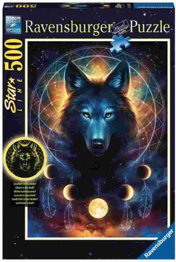 Puzzle Ravensburger care luminează în întuneric „Lupul lunar” – 500 de piese