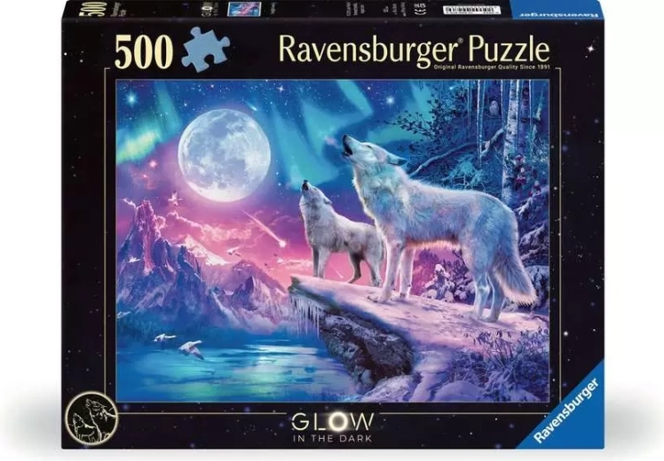 Puzzle luminos Ravensburger Lupii care urlă la amurg, 500 de piese