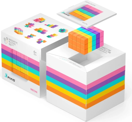 Set de construcție magnetică PIXIO Neon 60 piese (6+)