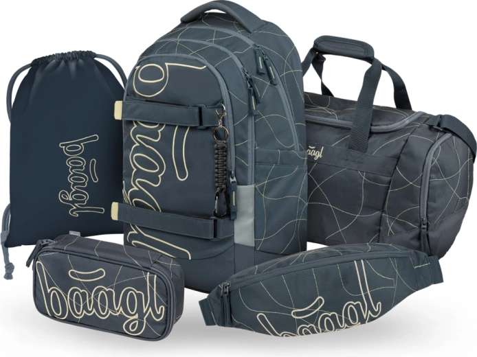 Set școlar Baagl 5 piese Skate Max Wave – rucsac, penar, săculeț, geantă sport și borsetă (GRS)