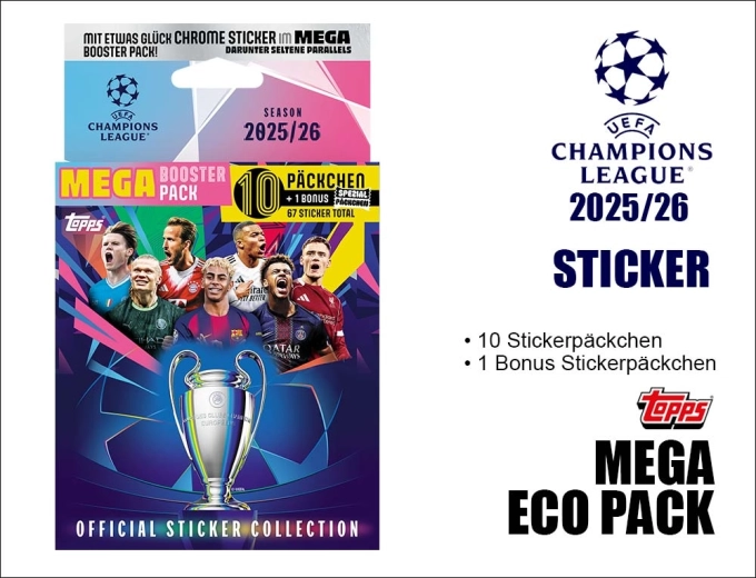 Topps mega eco pack cu autocolante UEFA Champions League 2025/2026