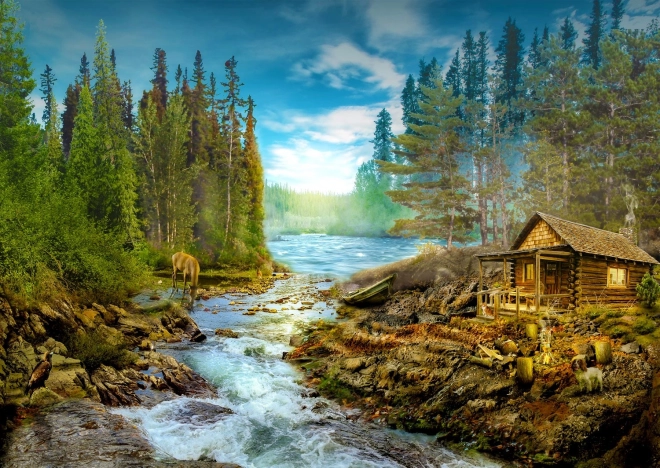 Puzzle 1000 piese – cabană lângă repezișuri ENJOY PUZZLE