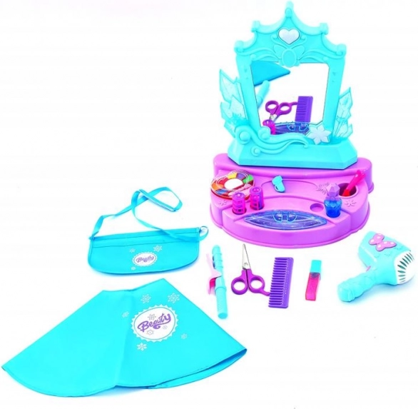 Măsuță de toaletă pentru copii cu oglindă și uscător de păr funcțional