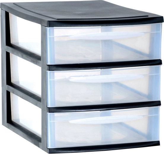 Organizator modular cu 3 sertare înguste A4 – negru